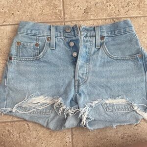 Levi's 501 Light Blue Frayed Hem Jean Shorts